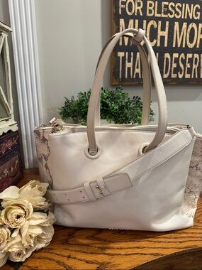 Cole Haan Great Ambition Off White Snakeskin Satchel EUC
